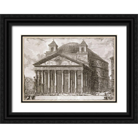 A View of The Pantheon, Rome Black Ornate Wood Framed Art Print with Double Matting by Piranesi, Giovanni Battista