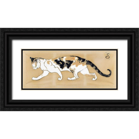 The Cat Black Ornate Wood Framed Art Print with Double Matting by Steinlen, Theophile