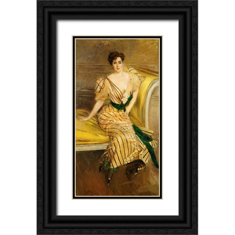 Portrait of Madame Josephina Alvear De Errazuriz Black Ornate Wood Framed Art Print with Double Matting by Boldini, Giovanni