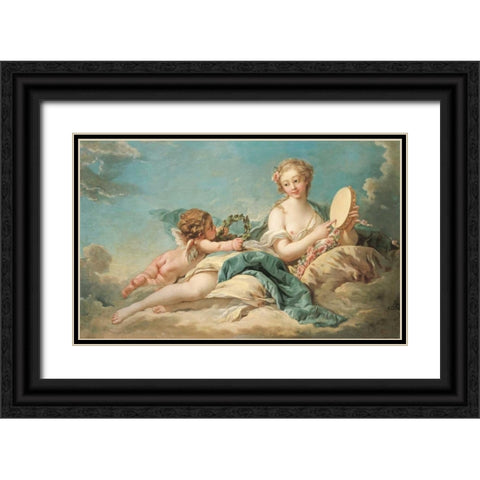 Clio, The Muse of History and Song Black Ornate Wood Framed Art Print with Double Matting by Boucher, Francois