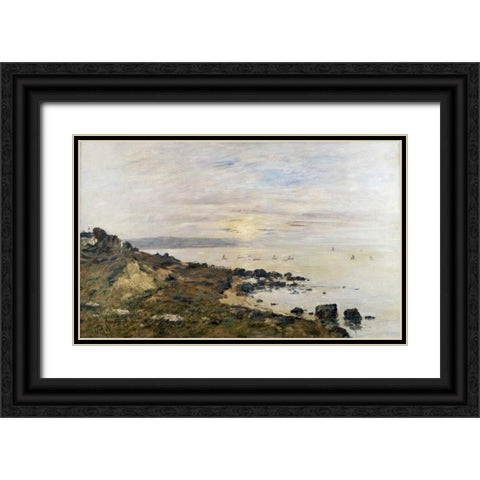 Cliffs at Benerville, Sunset Black Ornate Wood Framed Art Print with Double Matting by Boudin, Eugene