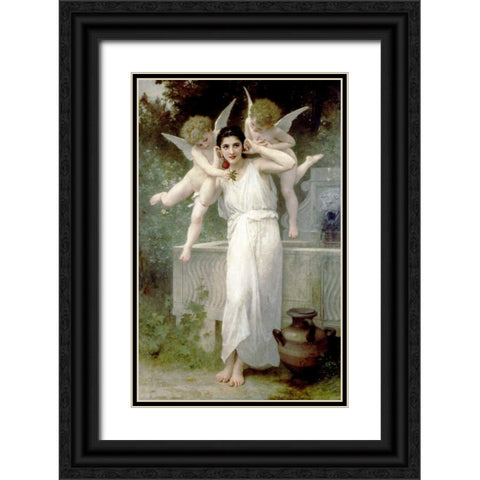 LInnocence Black Ornate Wood Framed Art Print with Double Matting by Bouguereau, William-Adolphe
