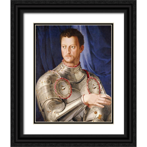 Portrait of Duke Cosimo I De Medici Black Ornate Wood Framed Art Print with Double Matting by Bronzino, Agnolo