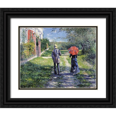 The Path Uphill Black Ornate Wood Framed Art Print with Double Matting by Caillebotte, Gustave