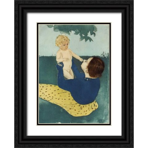 Under The Horse Chestnut Tree Black Ornate Wood Framed Art Print with Double Matting by Cassatt, Mary