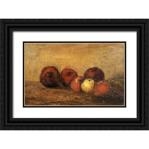 Apples Black Ornate Wood Framed Art Print with Double Matting by Courbet, Gustave