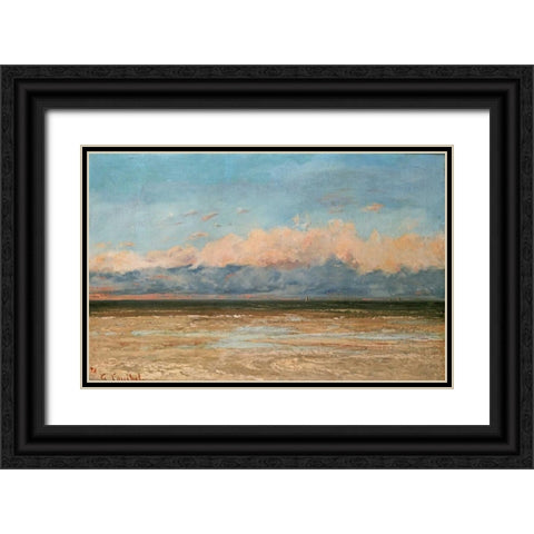 The Sea at Palavas Black Ornate Wood Framed Art Print with Double Matting by Courbet, Gustave