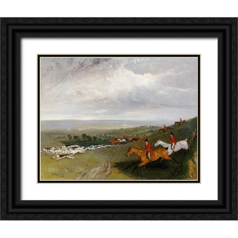 Full Cry Black Ornate Wood Framed Art Print with Double Matting by Davis, Robert Barrett