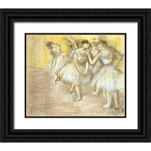 Five Dancers On Stage Black Ornate Wood Framed Art Print with Double Matting by Degas, Edgar