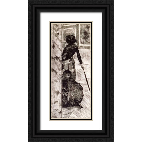 Mary Cassatt at the Louvre Black Ornate Wood Framed Art Print with Double Matting by Degas, Edgar