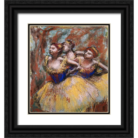 Three Dancers Black Ornate Wood Framed Art Print with Double Matting by Degas, Edgar