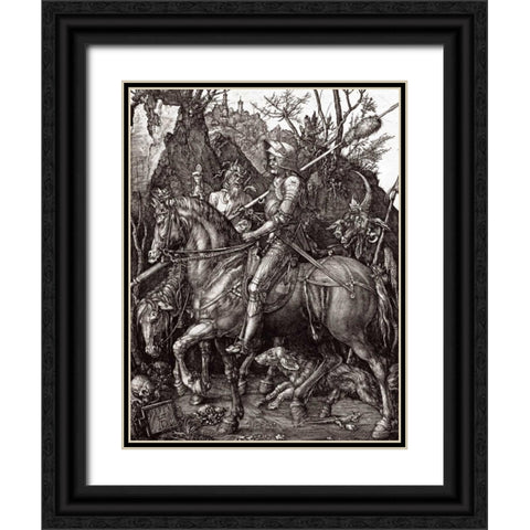 Knight, Death and The Devil Black Ornate Wood Framed Art Print with Double Matting by Durer, Albrecht