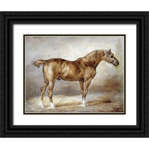Cheval a LEcurie Black Ornate Wood Framed Art Print with Double Matting by Gericault, Theodore