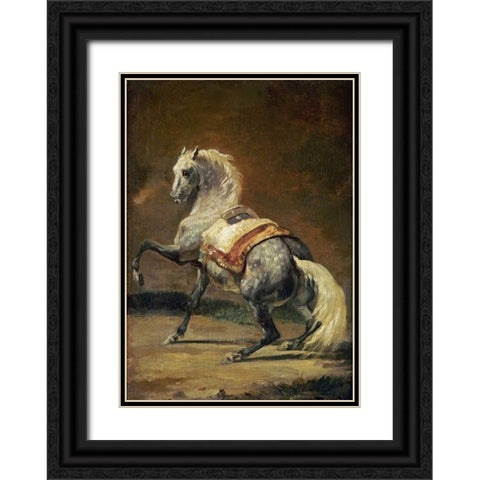 Dappled Grey Horse Black Ornate Wood Framed Art Print with Double Matting by Gericault, Theodore