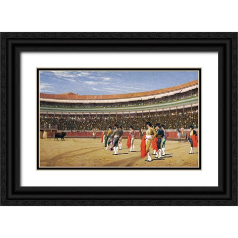 The Entry of The Bull Black Ornate Wood Framed Art Print with Double Matting by Gerome, Jean Leon