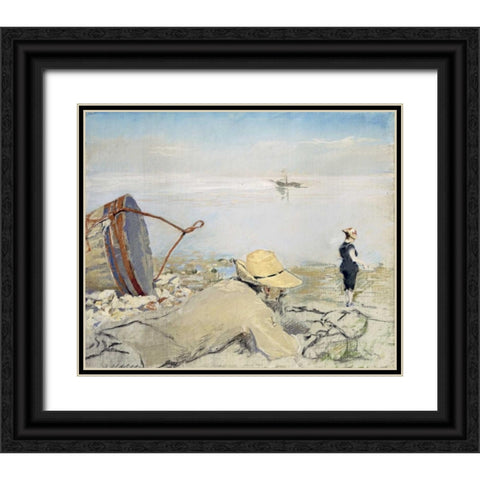 On the Shingle, Honfleur Black Ornate Wood Framed Art Print with Double Matting by Gonzales, Eva