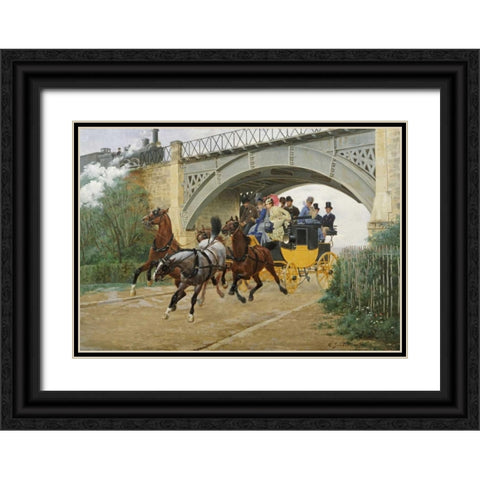 Startled By Steam Black Ornate Wood Framed Art Print with Double Matting by Goubie, Jean Richard