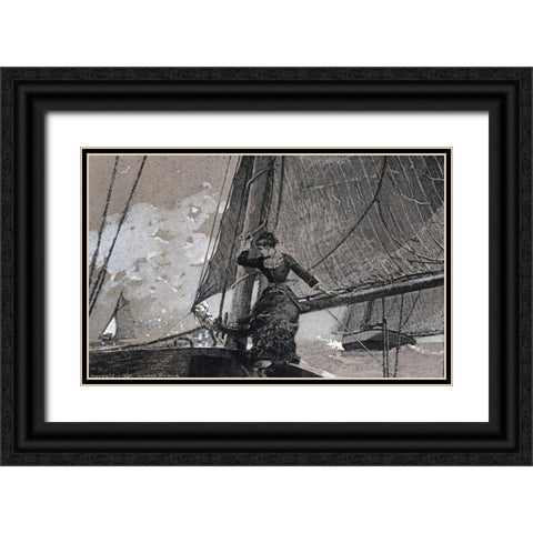 Yachting Girl Black Ornate Wood Framed Art Print with Double Matting by Homer, Winslow