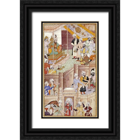 Illustration To The Baburnama Black Ornate Wood Framed Art Print with Double Matting by Karan, Khem
