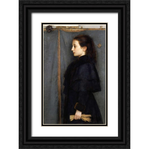 Portrait of Jeanne De Bauer Black Ornate Wood Framed Art Print with Double Matting by Khnopff, Fernand