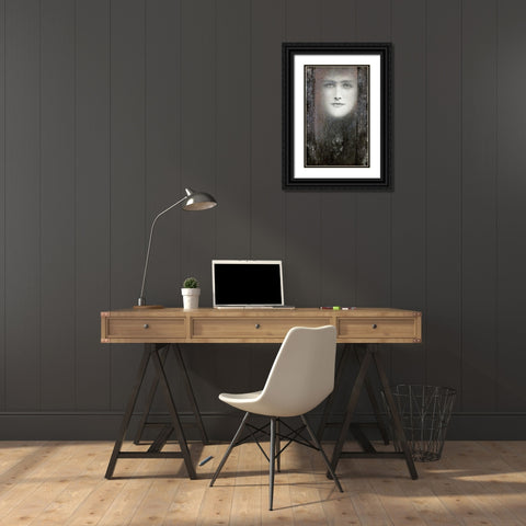The Mask, with a Black Curtain Black Ornate Wood Framed Art Print with Double Matting by Khnopff, Fernand