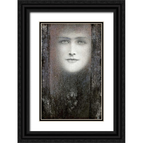 The Mask, with a Black Curtain Black Ornate Wood Framed Art Print with Double Matting by Khnopff, Fernand