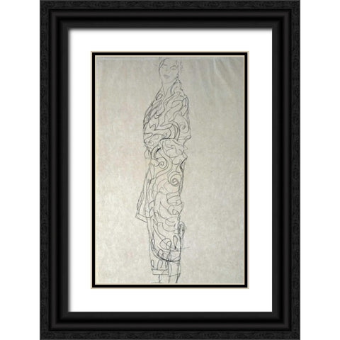 Woman In a Kimono Black Ornate Wood Framed Art Print with Double Matting by Klimt, Gustav