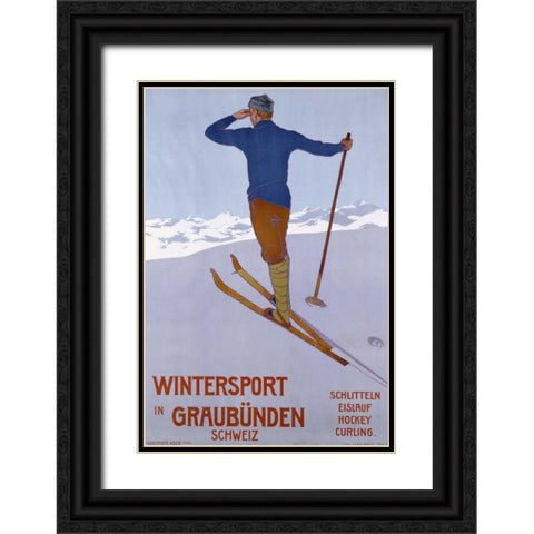 Wintersport In Graubunden Black Ornate Wood Framed Art Print with Double Matting by Koch, Walter