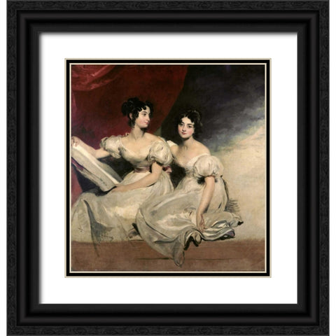 A Double Portrait of The Fullerton Sisters Black Ornate Wood Framed Art Print with Double Matting by Lawrence, Sir Thomas
