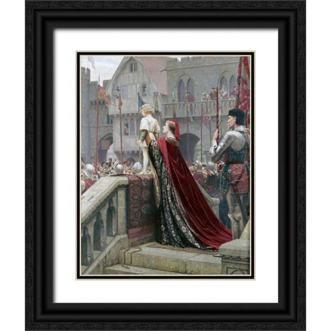 A Little Prince Likely In Time To Bless a Royal Throne Black Ornate Wood Framed Art Print with Double Matting by Leighton, Edmund Blair