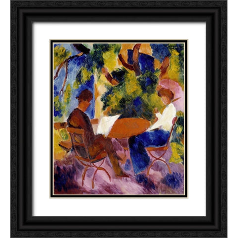 At The Garden Table Black Ornate Wood Framed Art Print with Double Matting by Macke, August