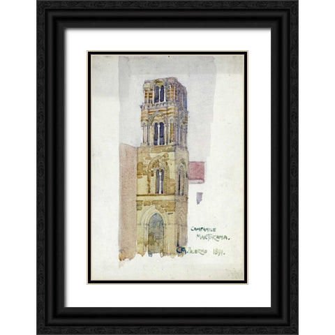 Palermo, Campanile Martorana Black Ornate Wood Framed Art Print with Double Matting by Mackintosh, Charles Rennie