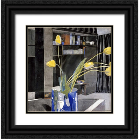Yellow Tulips Black Ornate Wood Framed Art Print with Double Matting by Mackintosh, Charles Rennie