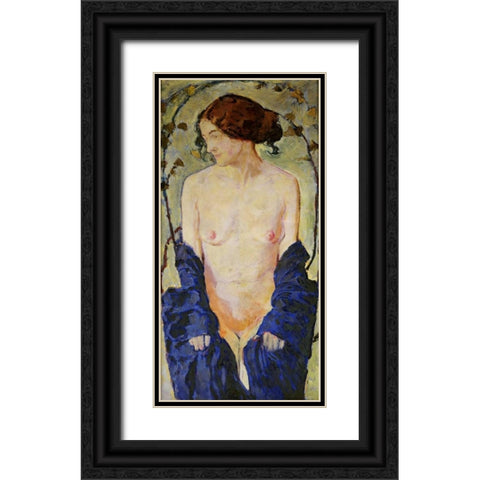 Standing Nude with Blue Robe Black Ornate Wood Framed Art Print with Double Matting by Moser, Koloman