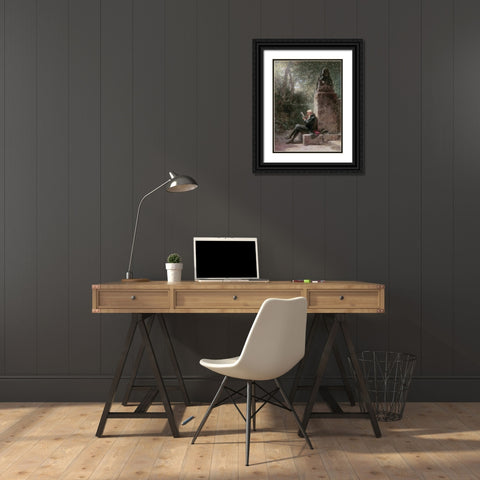 The Philosopher - The Reader In The Park Black Ornate Wood Framed Art Print with Double Matting by Spitzweg, Carl