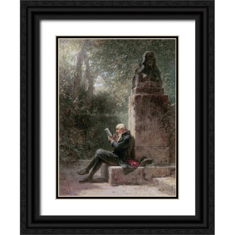 The Philosopher - The Reader In The Park Black Ornate Wood Framed Art Print with Double Matting by Spitzweg, Carl