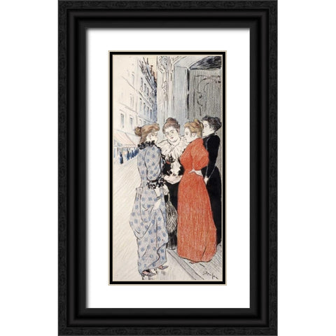 Women Conversing In The Street Black Ornate Wood Framed Art Print with Double Matting by Steinlen, Theophile