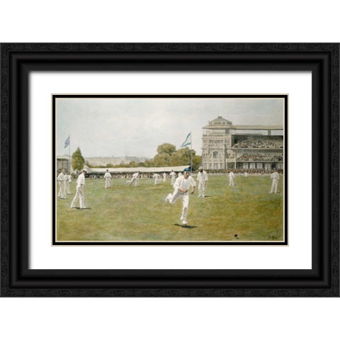 Cricket at Lords Black Ornate Wood Framed Art Print with Double Matting by Wollen, W.B.