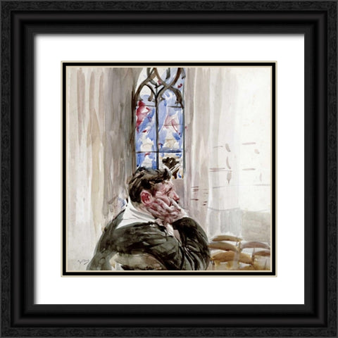 Portrait of a Man In Church Black Ornate Wood Framed Art Print with Double Matting by Boldini, Giovanni