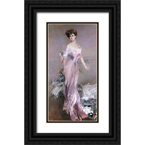 Portrait of Mrs. Howard-Johnston Black Ornate Wood Framed Art Print with Double Matting by Boldini, Giovanni