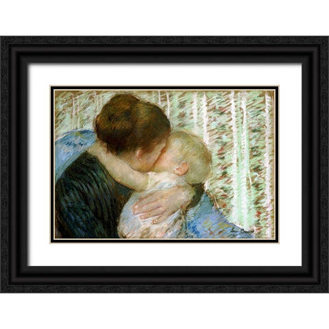 A Goodnight Hug Black Ornate Wood Framed Art Print with Double Matting by Cassatt, Mary