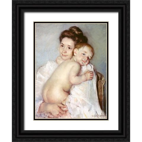 The Young Mother Black Ornate Wood Framed Art Print with Double Matting by Cassatt, Mary