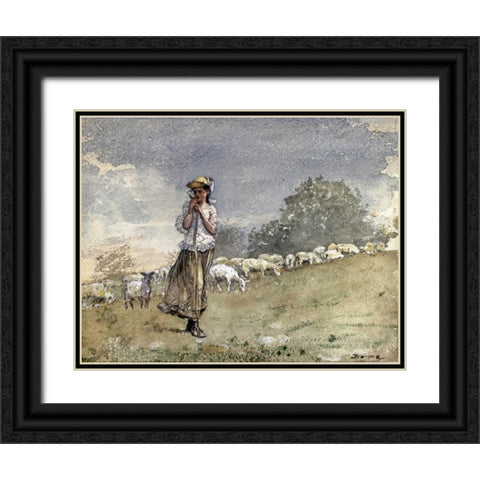 Tending Sheep, Houghton Farm Black Ornate Wood Framed Art Print with Double Matting by Homer, Winslow