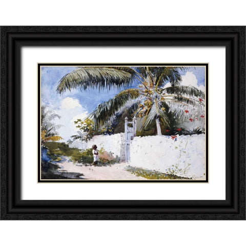 A Garden In Nassau Black Ornate Wood Framed Art Print with Double Matting by Homer, Winslow