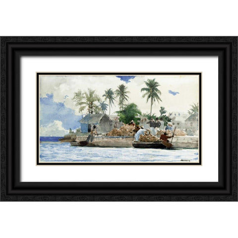 Sponge Fishermen, Bahamas Black Ornate Wood Framed Art Print with Double Matting by Homer, Winslow
