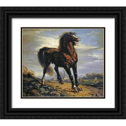 The Horse Black Ornate Wood Framed Art Print with Double Matting by Millet, Jean-Francois