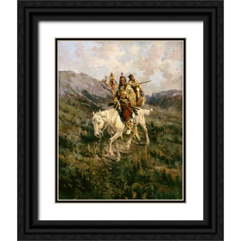Visit To Another Tribe Black Ornate Wood Framed Art Print with Double Matting by Paxson, Edgar Samuel