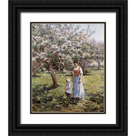 Promenade Among The Blossoms Black Ornate Wood Framed Art Print with Double Matting by Robinson, Theodore