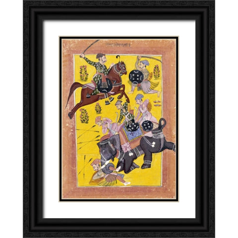 Sindhu Ragini on Horseback Black Ornate Wood Framed Art Print with Double Matting by Sirohi