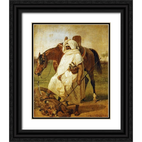 The Lion Hunter Black Ornate Wood Framed Art Print with Double Matting by Vernet, Horace